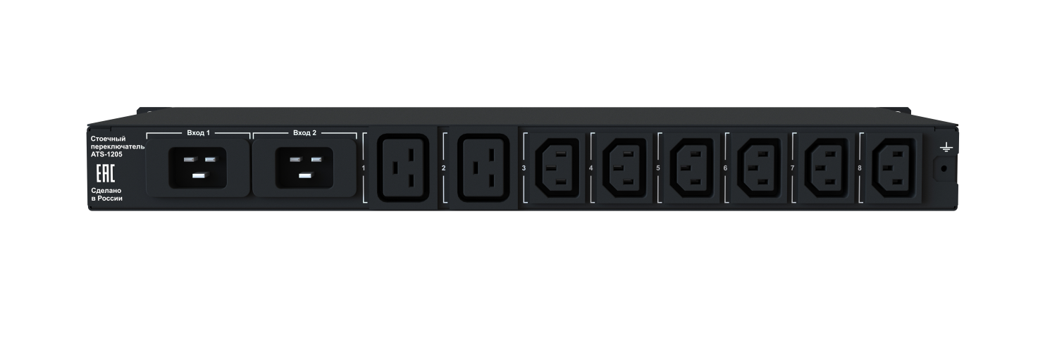 ATS-1205/16: 1U, 230V, 16А, in (2) C20, out (2) C19 (6) C13, Display, Fuse socket