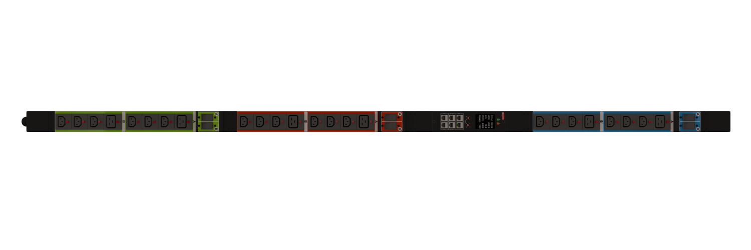 iPDU-7022: ZeroUnit, 400V, 16А, in IEC60309 3P+N+E, out (6) C19; (18) C13 с фиксацией