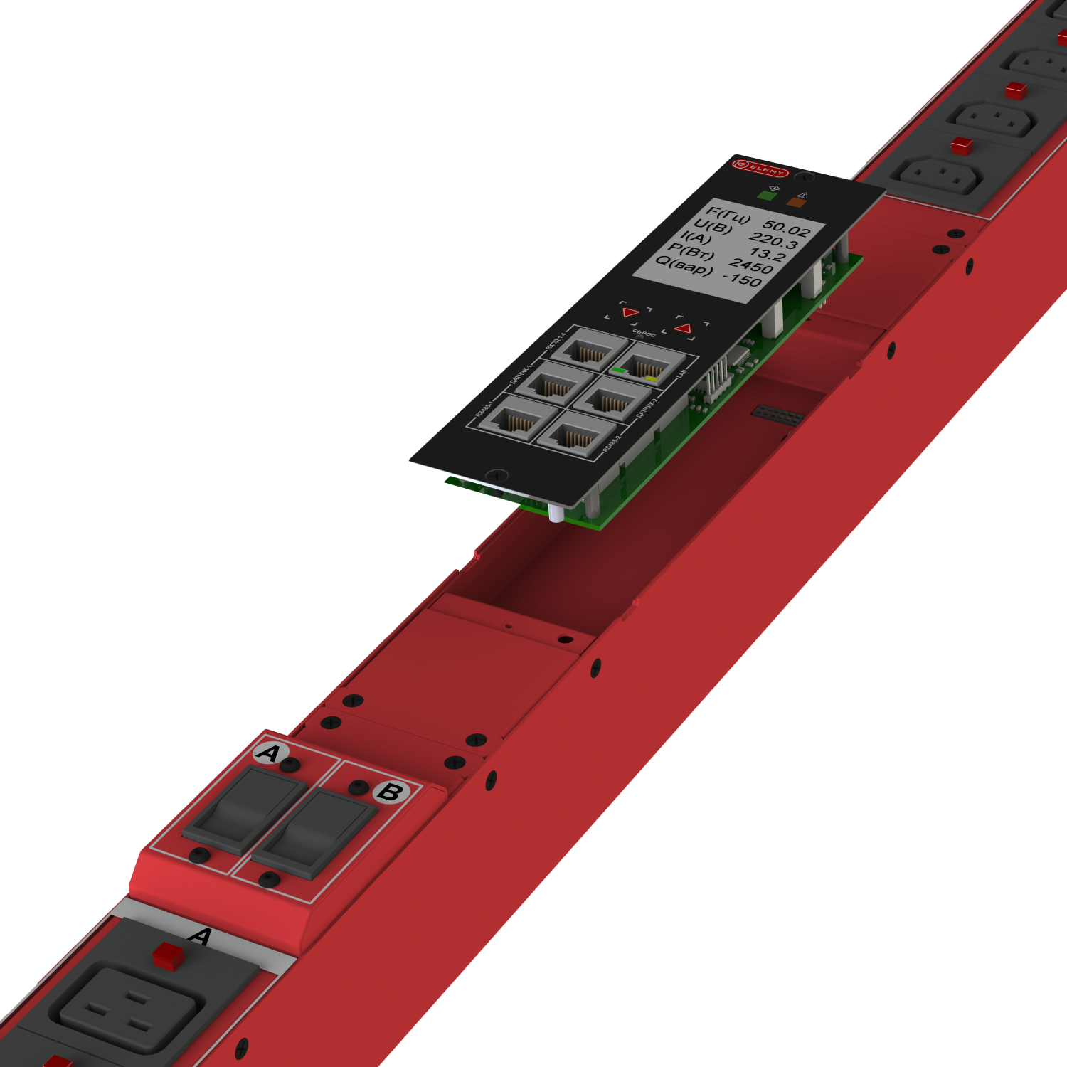 iPDU-7022: ZeroUnit, 400V, 16А, in IEC60309 3P+N+E, out (6) C19; (18) C13 с фиксацией