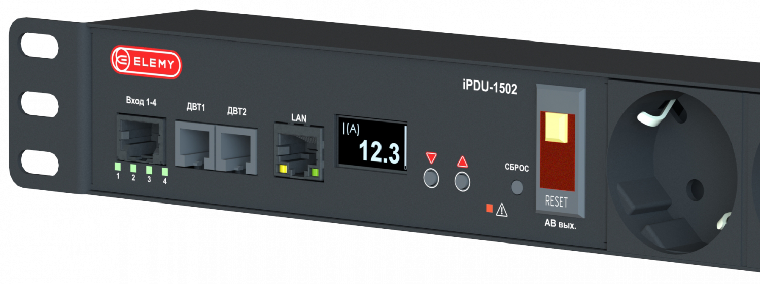 iPDU-1502: Rack PDU 1U 19", 230V, 15А, in Schuko, out (6) Schuko