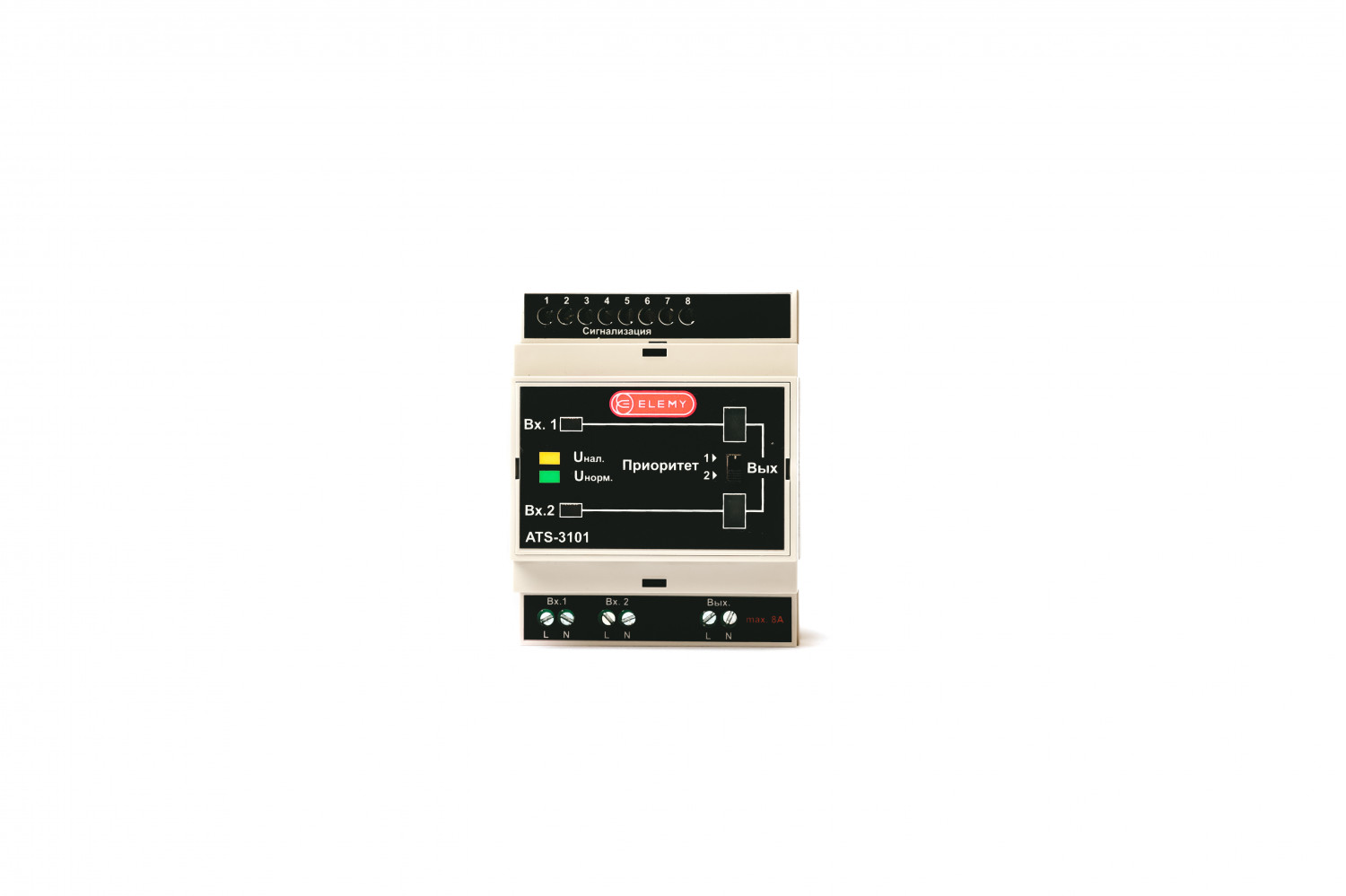 ATS-3101: 4 DIN, 230V, 8А, in (2) Terminal, out (1) Terminal, Discrete output